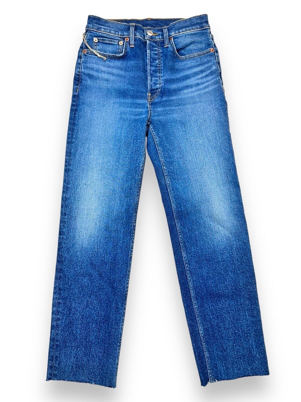 Re/Done 70s Stove Pipe Jeans Women's 26 Rigid Wash Medium Blue Denim Sample $315